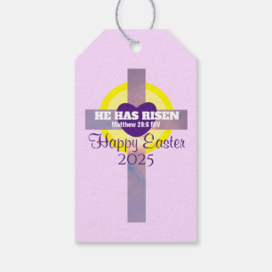 Happy Easter Cross Bible Verse Custom Year Purple Gift Tags