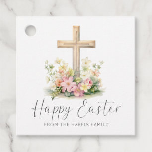 Happy Easter Cross Floral Favour Tags