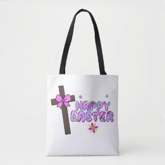 happy easter cross tote bag