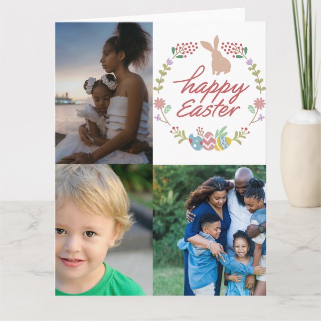 Happy Easter Custom 3 Photo Collage Card (Front)