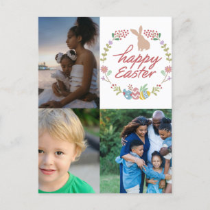 Happy Easter Custom 3 Photo Collage Holiday Postcard