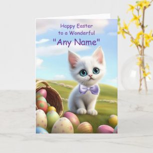 Happy Easter Custom Name Cute Kitten and Eggs Card