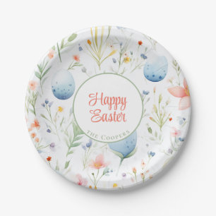 Happy Easter   Custom Name   Floral Paper Plate