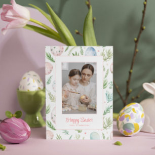 Happy Easter Custom Photo & Name Botanical Holiday Card