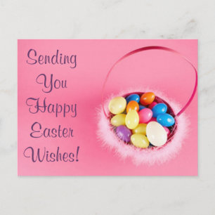 Happy Easter Customizable Pretty PInk Basket Holiday Postcard
