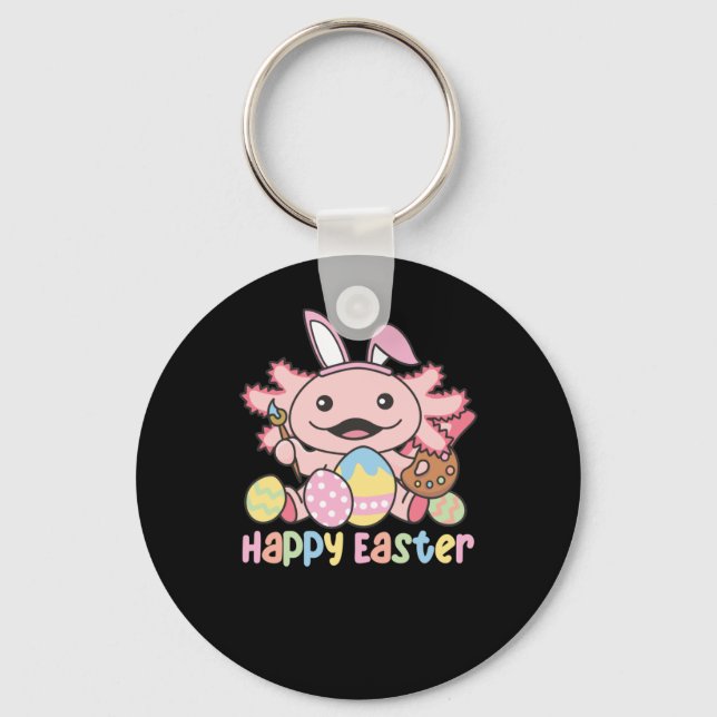 Happy Easter Cute Axolotl Easter With Easter Eggs Keychain (Front)