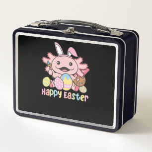 Happy Easter Cute Axolotl Easter With Easter Eggs Metal Lunch Box