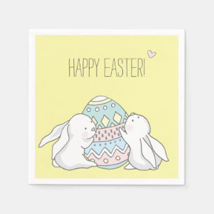 Happy Easter! Cute Baby Bunnies - Yellow Napkin