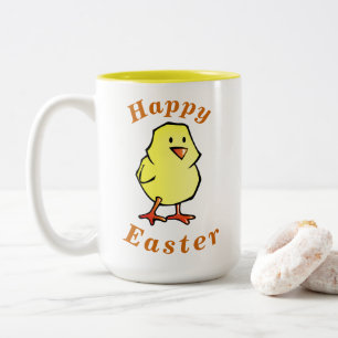 "Happy EASTER" Cute Baby Chick & Burnt Orange Text Two-Tone Coffee Mug