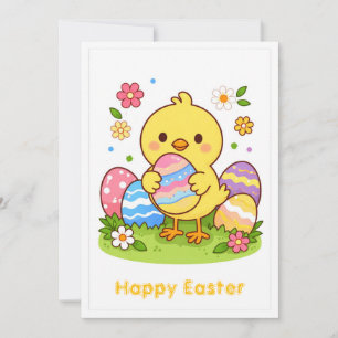 Happy Easter Cute Baby Chick Colourful Eggs Spring Holiday Card