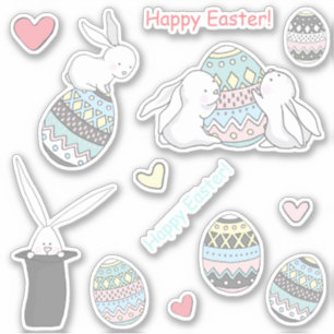 Happy Easter! Cute Bunnies and Easter Eggs