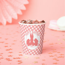 Happy Easter - Cute Bunnies & Pink Gingham 