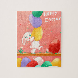 Happy Easter Cute Bunny Balancing Stacked Eggs Jigsaw Puzzle