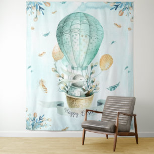 Happy Easter Cute Bunny & Balloons Design Tapestry