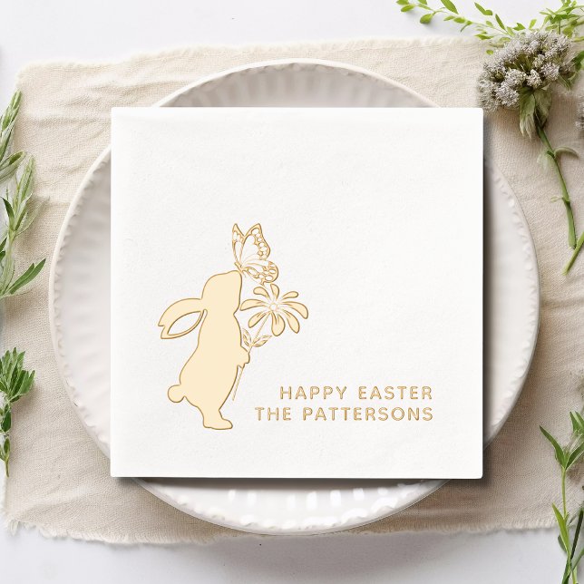 Happy Easter Cute Bunny Butterfly Personalized Foil Napkins (Creator Uploaded)