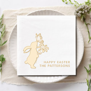 Happy Easter Cute Bunny Butterfly Personalized Foil Napkins