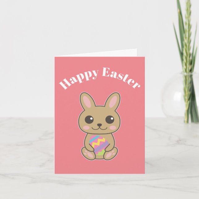 Happy Easter Cute Bunny Card (Front)