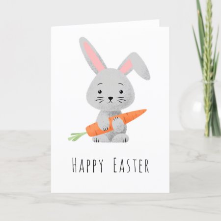 Happy Easter Cute Bunny Carrot Folded Holiday Card