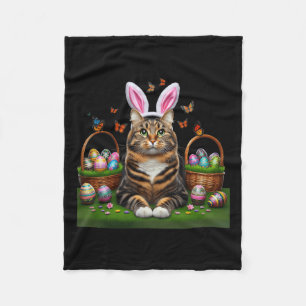 Happy Easter Cute Bunny Cat Eggs Basket Easter Cat Fleece Blanket