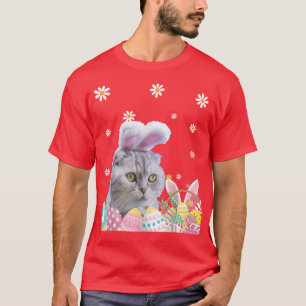 Happy Easter Cute Bunny Cat Eggs Basket Easter Day T-Shirt