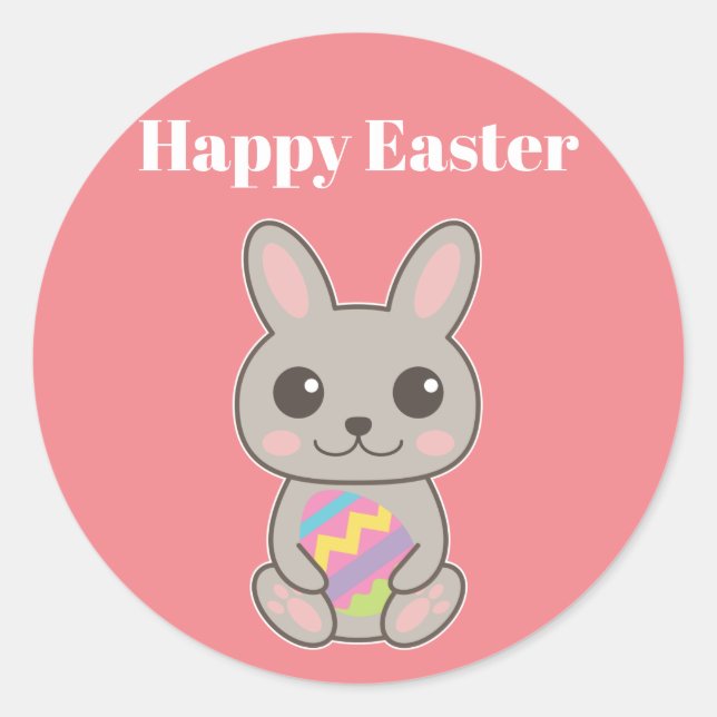 Happy Easter Cute Bunny Classic Round Sticker (Front)