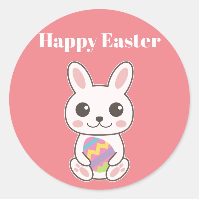 Happy Easter Cute Bunny Classic Round Sticker (Front)