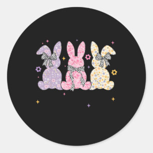 Happy Easter Cute Bunny Coquette Bow Women Kids Gi Classic Round Sticker