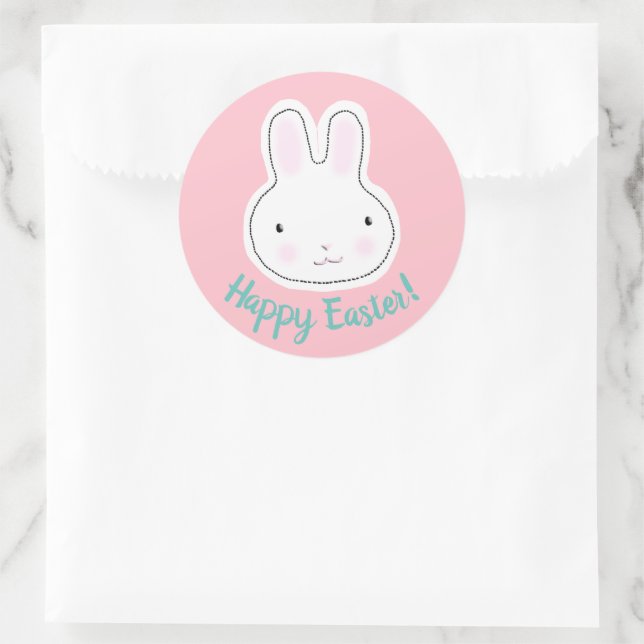 Happy Easter cute bunny custom script pink girly Classic Round Sticker (Bag)