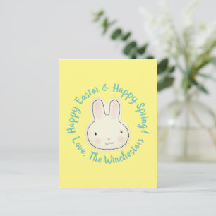 Happy Easter cute bunny custom script text yellow Postcard