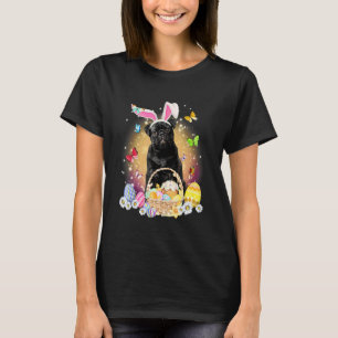 Happy Easter Cute Bunny Dog Black Pug Eggs Basket T-Shirt