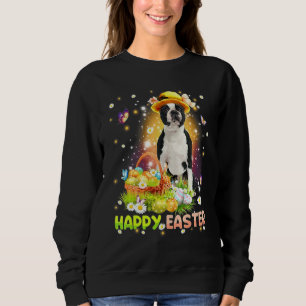 Happy Easter Cute Bunny Dog Boston Terrier Eggs Ba Sweatshirt