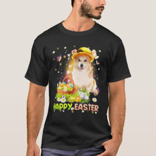 Happy Easter Cute Bunny Dog Corgi Eggs Basket Dog  T-Shirt