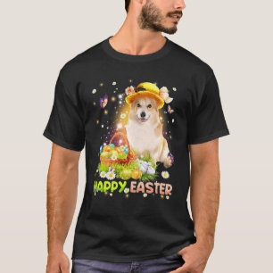 Happy Easter Cute Bunny Dog Corgi Eggs Basket Dog T-Shirt