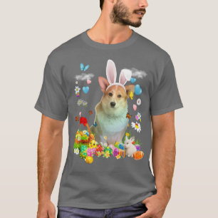 Happy Easter Cute Bunny Dog Corgi Eggs Basket Funn T-Shirt