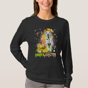 Happy Easter Cute Bunny Dog Dalmatian Eggs Basket T-Shirt