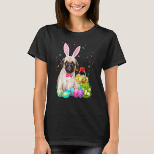 Happy Easter Cute Bunny Dog Pug Eggs Basket Funny T-Shirt