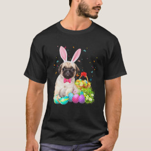 Happy Easter Cute Bunny Dog Pug Eggs Basket Funny T-Shirt