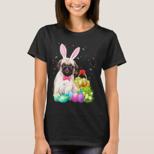 Happy Easter Cute Bunny Dog Pug Eggs Basket Funny T-Shirt