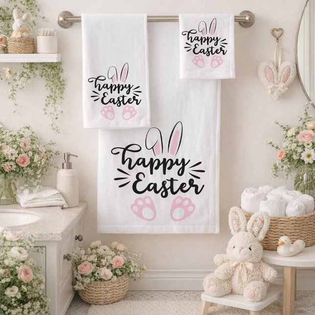 Happy Easter Cute Bunny Ears and Feet Bath Towel Set (Creator Uploaded)