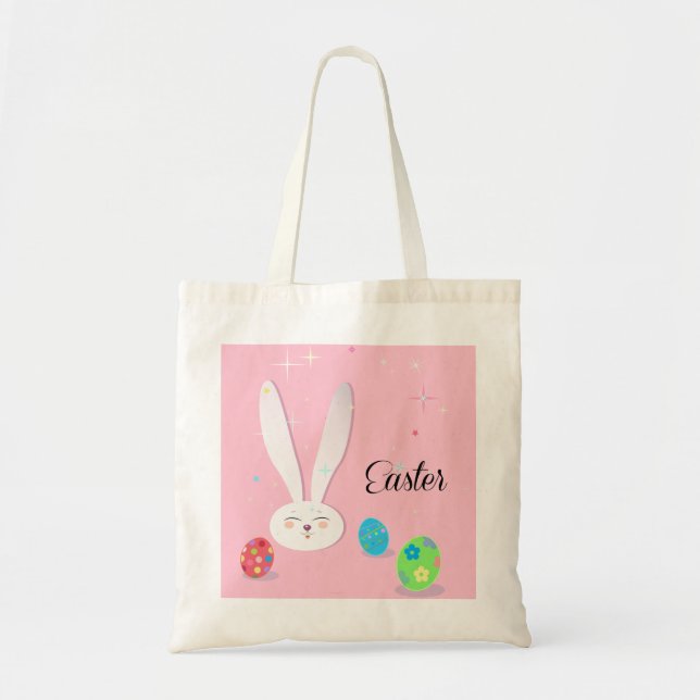 Happy Easter Cute Bunny Easter Eggs Hunt Party Tote Bag (Front)