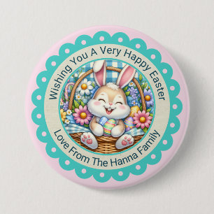 Happy Easter,  Cute Bunny & Flower Basket Gifts 3 Inch Round Button