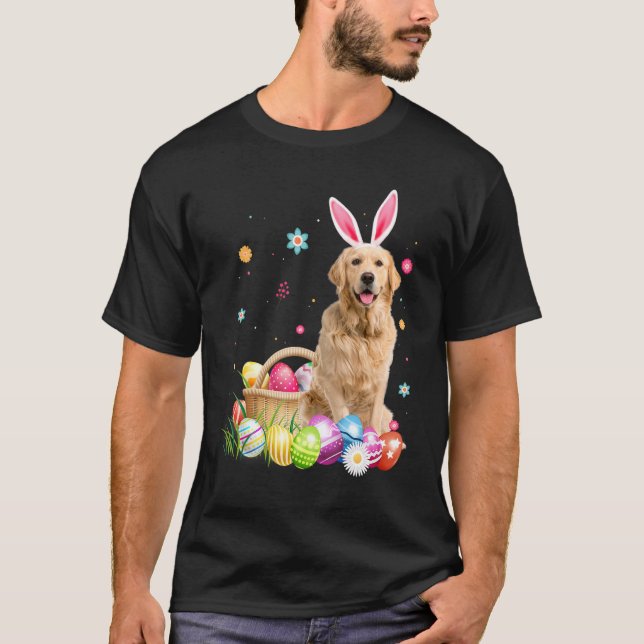 Happy Easter Cute Bunny Golden Retriever Wearing B T-Shirt (Front)