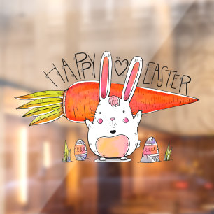 Happy Easter Cute Bunny Holding Carrot Window Cling
