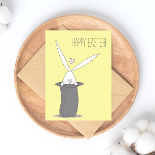 Happy Easter! Cute Bunny in a Top Hat - Yellow Postcard