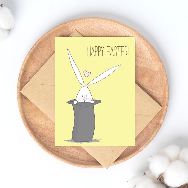 Happy Easter! Cute Bunny in a Top Hat - Yellow Postcard (Creator Uploaded)