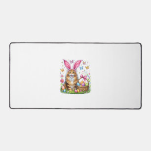 Happy Easter Cute Bunny Maine Coon Cat Easter Eggs Desk Mat