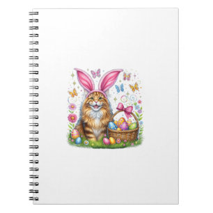 Happy Easter Cute Bunny Maine Coon Cat Easter Eggs Notebook