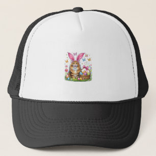 Happy Easter Cute Bunny Maine Coon Cat Easter Eggs Trucker Hat