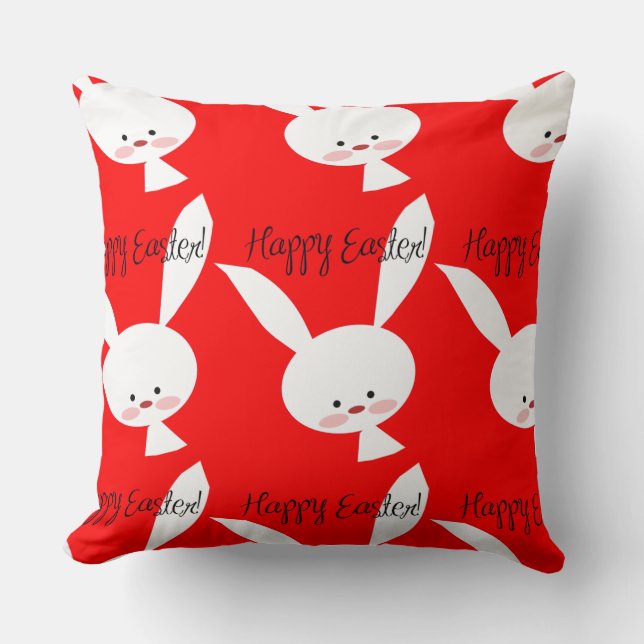 Happy Easter Cute Bunny Pattern Spring and Easter Throw Pillow (Front)