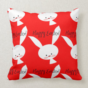 Happy Easter Cute Bunny Pattern Spring and Easter Throw Pillow